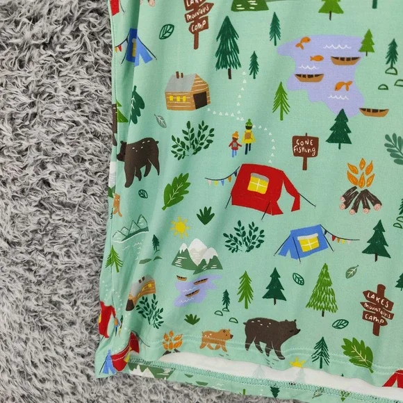 Little Sleepies Women Happy Camper Gorpcore Bamboo Henley Pajama Top Small Green - Picture 9 of 16